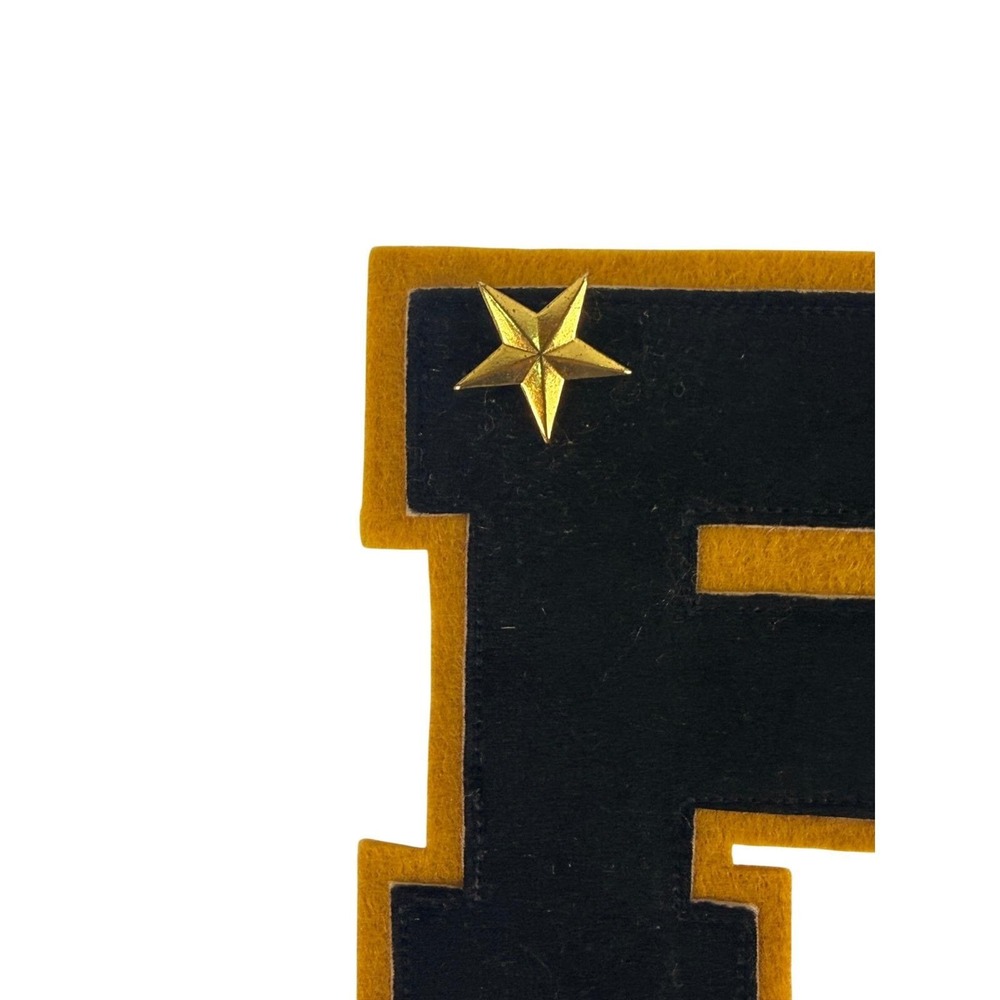 Vintage Varsity Letter F Patch Chenille Felt Black Gold Track Star Winged Foot - Picture 2 of 6